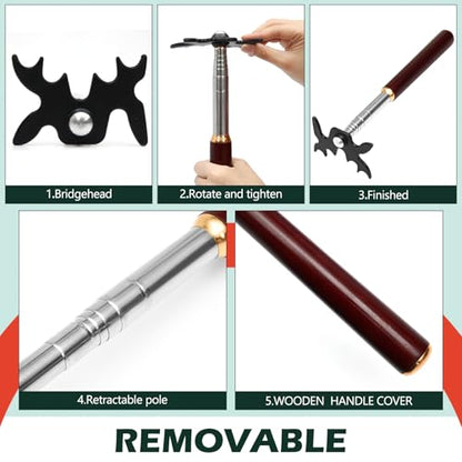 Skylety Retractable Billiard Cue Stick Bridge with Bridge Head, Snooker Set Billiard Pool Cue Accessory for Pool Table