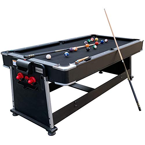RACK Triad 7-Foot 3-in-1 Multi-Game Swivel Table - Billiards/Pool, Table Tennis & Air Hockey - color: Black Felt With Black Body