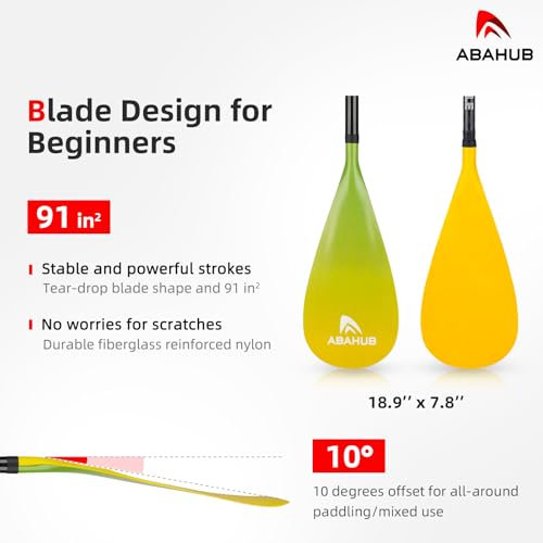 Abahub Carbon Fiber SUP Paddles, 1 x 3 Section Adjustable 67" - 86" Carbon Fiber Shaft, Lightweight Stand-up Paddle Oars for Paddleboards, with a Carrying Bag - color: Gradient Yellow Print
