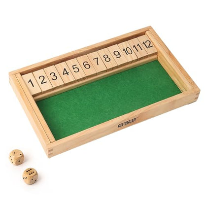 GSE Games & Sports Expert Wooden Shut The Box 12 Number Spots Dice Game Board with 2 Wooden Dice, Classic Tabletop Game Version of The Popular English Pub or Game Night