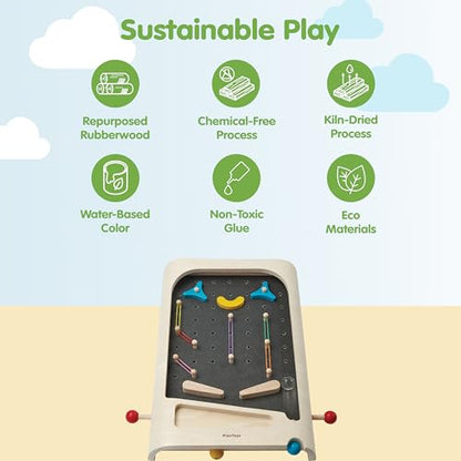 PlanToys® Pinball Wooden Tabletop Arcade Game for Kids Ages 3+ | Montessori Toy for Coordination, Focus & Fine Motor Skills | Eco-Friendly Educational Indoor Game