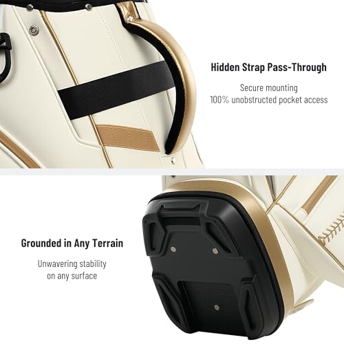 uniHimal Golf Cart Bag with 14-Way Full-Length Dividers, Premium PU Leather Golf Bag for Men Women with Plush Top, Magnetic Pocket and Rain Cover, Lightweight Golf Club Bag Includes Cooler Pockets - color: Beige Gold