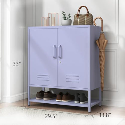 Lockable Metal Shoe Cabinet,Heavy Duty Storage Cabinet with 1 Adjustable Shelves,Purple Metal Storage Cabinet for Home,Entrance,Living Room,Bathroom 33" H X 29.5" W X 13.8" D - color: Purple, style: 33 “H-Cabinet-XG