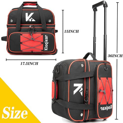 Double Roller 2 Ball Bowling Bag with Large Separate Shoe Compartment and Oversized Accessory Pocket, 36" Extendable Handle. - color: RED