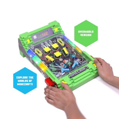 Minecraft: Arcade Pinball - Overworld - Lights & Sounds Tabletop Game, LED Scoreboard, Vibrating Bumpers, Gutter Detection, Licensed, Adults & Kids 6+