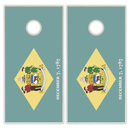 State Flag Solid Wood Regulation Cornhole Set 4 Feet x 2 Feet Includes Set of 8 Bags and Carrying Case with Optional LED Lights and Lamination - style: Delaware