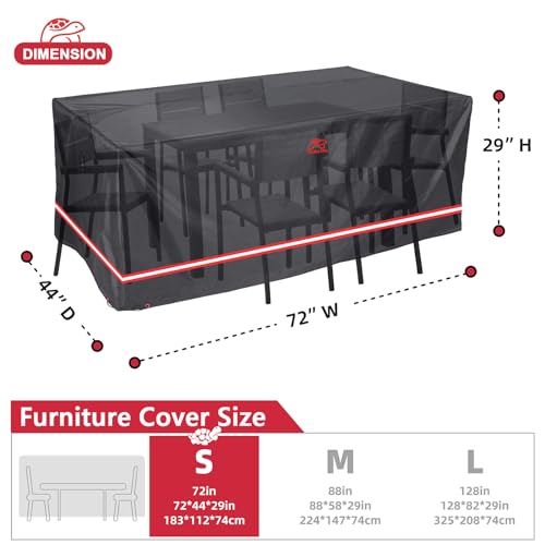 Turtle Life Patio Furniture Sets Cover, Heavy Duty Rectangular Durable Waterproof Outdoor UV Resistant Anti-Fading Dining Table Chairs Furniture Cover, Black, 72"L x 44"W x 29"H - size: 72"Lx44"Wx29"H