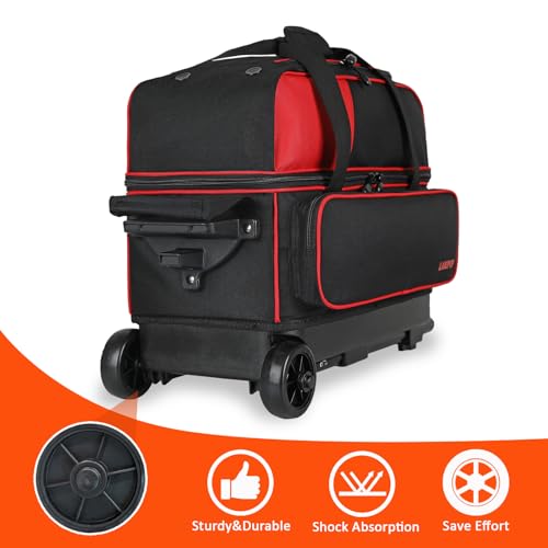 LARIPOP 2 Ball Bowling Roller Bag, Wheeled Bag with Shoe Compartment, Telescopic Handle & Padded Protection for Men Women - color: Red