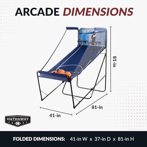 Hathaway Hoops Dual Basketball Arcade Game with Electronic Digital Scoring and Timer, Easy Folding for Storage, 7 Balls and 2 Nets Blue