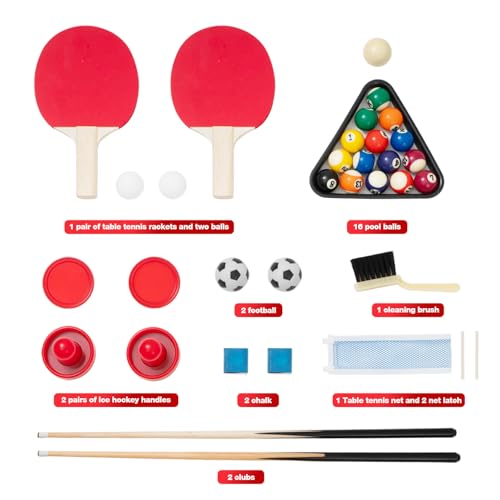Multi Game Table 4-in-1 Combo Game Table-Foosball Table,Pool Billiards,Air Hockey & Table Tennis,Combination Table for Family Game Room, Office or Kids' Game Room