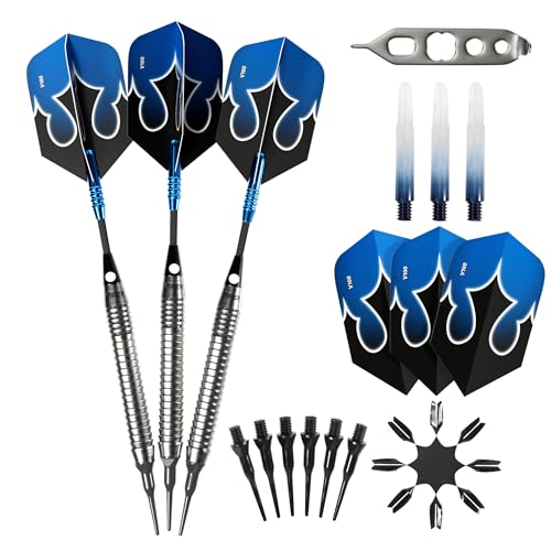 Viper Shot King Soft Tip Darts, 80% Tungsten 20 Grams, Professional Darts Plastic Tip Dart Set for Electronic Dartboard, Includes Nomad Case and Dart Accessories - color: Blue, size: 20 Grams
