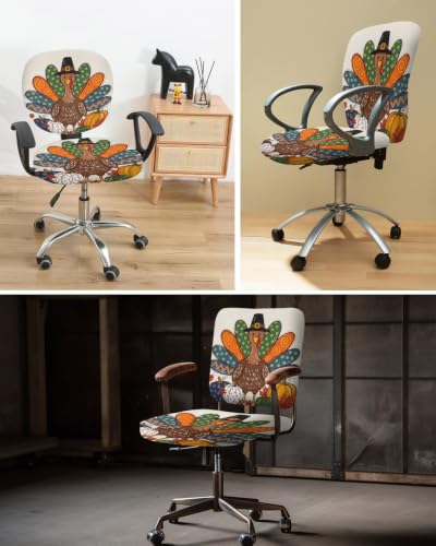 Savannan Office Chair Cover, Cartoon Thanksgiving Turkey Protective Stretch Elastic Universal Cover for Desk Task Chair,Computer Rotating Chair 1 Pcs Autumn Farm Pumpkins