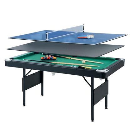 3 in 1 Multi Game Table,Convertible Pool Table, Table Tennis & Board Game Center, with Easy Assembly, Durable Kid-Safe Design, for Family Game Night & Indoor Entertainment