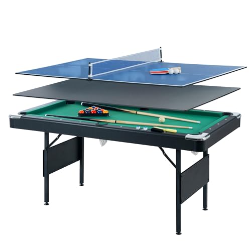 3 in 1 Multi Game Table,Convertible Pool Table, Table Tennis & Board Game Center, with Easy Assembly, Durable Kid-Safe Design, for Family Game Night & Indoor Entertainment