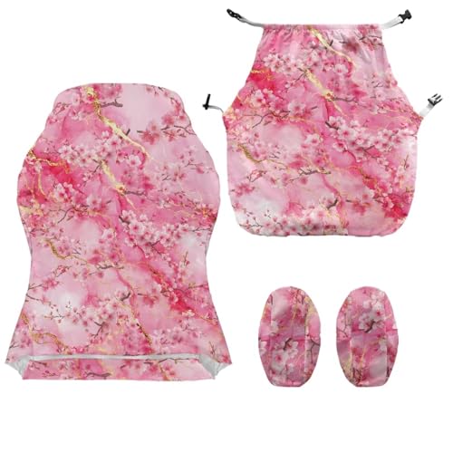 Suobstales Cherry Blossom Marble Pattern Gaming Chair Cover with 2 Armrest Covers, Non Slip Game Chair Cover with Zipper, Dustproof Washable Gaming Chair Seat Cover, Set of 4 - color: Cherry Blossom Marble