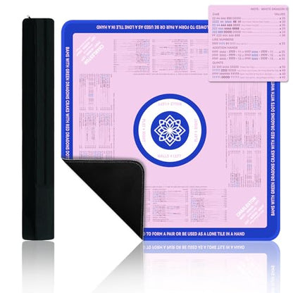 32x32 Non-Slip Noise Reduction Mahjong Mat with Rules for Learning | Pink & Blue Portable Rubber Mahjong Table Cover with Bag for Poker Board Games Cards Tiles & Dominoes - color: Pink & Blue