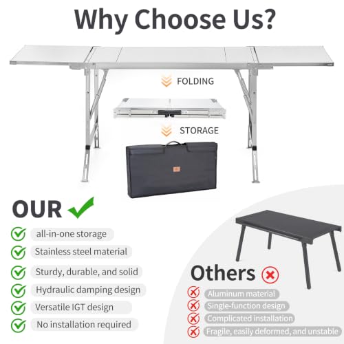 Folding Table IGT Camping Table, Portable Outdoor IGT Cook System, Stainless Steel Camp Table with Carry Bag for Car Camping Picnic RV Trip Patio Backyard BBQ