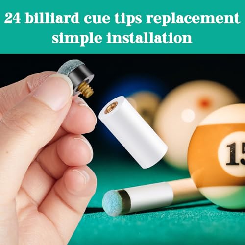 Junkin 24 Pool Cue Chalks and 24 Billiard Cue Tips Replacement Kit with Ferrules Blue Chalk Pool Table Accessories for Table Chalk Cubes Screw on Billiard Tip for Home Tournament Use