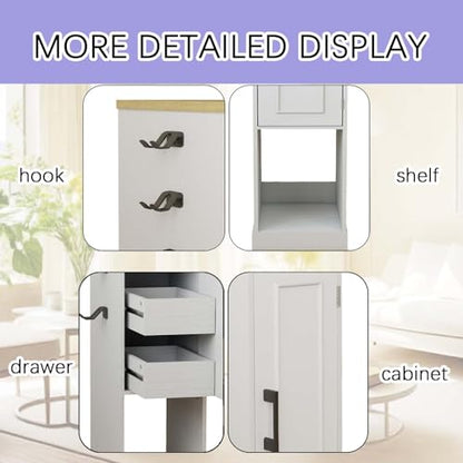 44.5” Media Storage Cabinet, Media Cabinet with 2 Built-in Drawers 3 Hooks & Shelf, Stereo Cabinet for Living Room, Easy Assembly
