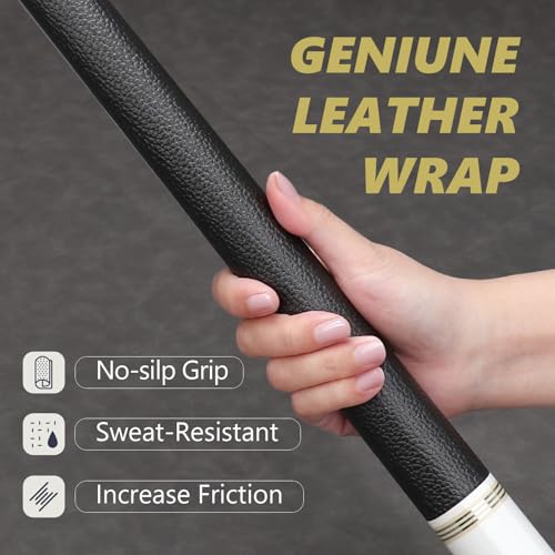 Carbon Fiber Pool Cue Stick with 12.5mm Tips Professional Pool Stick for Adults Low Deflection Pool Cue Full Carbon PRO Taper Shaft, Genuine Leather Wrap, Uni-Loc Joint, 58inch, 19oz