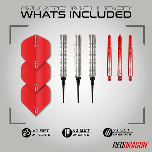 RED DRAGON Hell Fire 20g Soft Tip Darts Set - 85% Tungsten Parallel Barrels, Hardcore Flights & Durable Shafts - Precision Darts for Electronic Dartboards