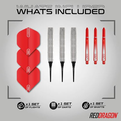 RED DRAGON Hell Fire 20g Soft Tip Darts Set - 85% Tungsten Parallel Barrels, Hardcore Flights & Durable Shafts - Precision Darts for Electronic Dartboards