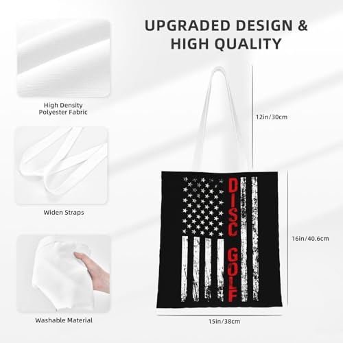 NIENIE American Flag Disc Golf Tote Bag for Women Shopping Bags Reusable Large Capacity Casual Shoulder Handbags DIY Gift Bags Cute Canvas Tote Bag
