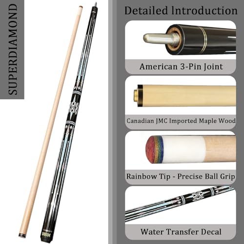 SUPERDIAMOND Pool Cue Stick Set Billiard Cue Sticks with Hard Case, 2-Pieces 58" Pool Table Sticks, 12.5 mm Tip Pool Queue,Pool Stick Set for Home Recreation, Billiards Clubs, Training - style: Billiard Cue Sticks-GB-YD-C-5S