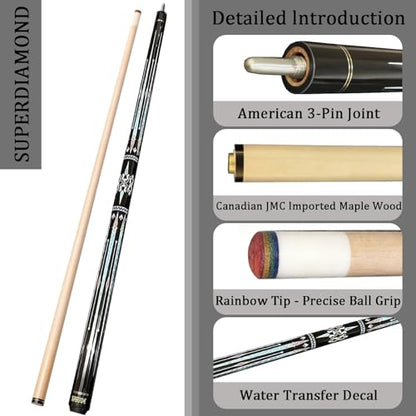 SUPERDIAMOND Pool Cue Stick Set Billiard Cue Sticks with Hard Case, 2-Pieces 58" Pool Table Sticks, 12.5 mm Tip Pool Queue,Pool Stick Set for Home Recreation, Billiards Clubs, Training - style: Billiard Cue Sticks-GB-YD-C-5S