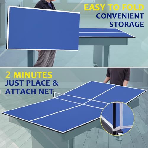 Ping Pong Table Topper for Pool Table, Foldable Ping Pong Table Top with Net Set, Portable Table Tennis Conversion Top Includes Foam Padding for Protection, Easy Conversion - color: 8 ft-BLUE