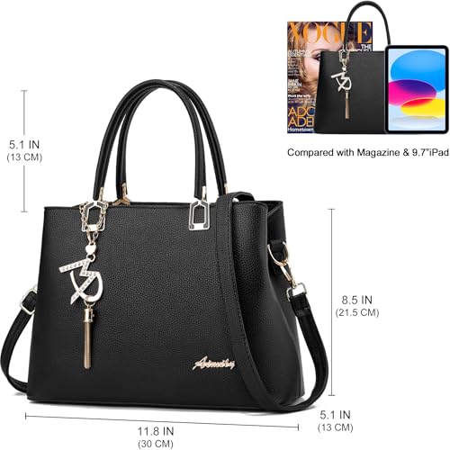 Womens Purses and Handbags Shoulder Bags Ladies Designer Top Handle Satchel Tote Bag - color: Lizi Black