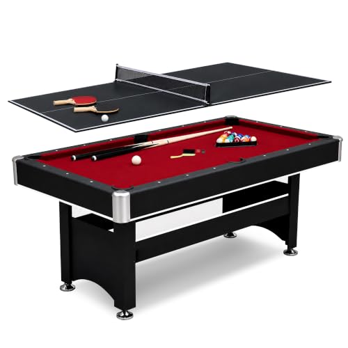 Hathaway Spartan 6 Ft Pool Table, with Ping Pong Multi Game Combo Tables for Family Recreation Game Rooms - Includes Billiard Balls, Cues, Paddles, Brush & More