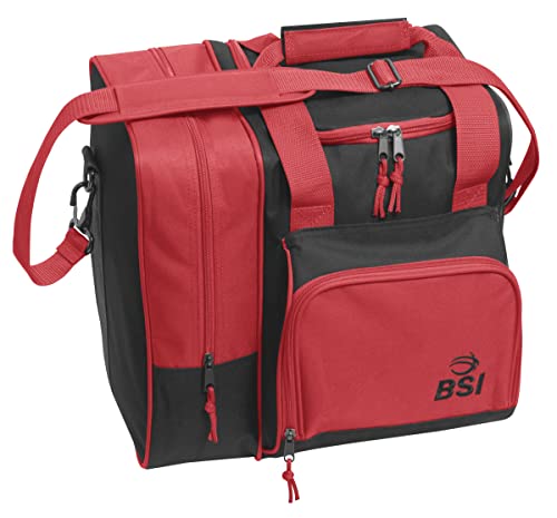 BSI Deluxe Single Ball Tote Bowling Bag with Shoe Compartment & Accessory Storage - color: Black/Red