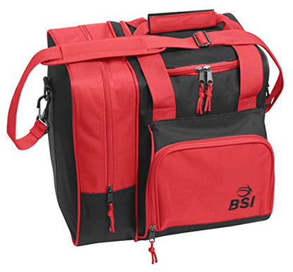 BSI Deluxe Single Ball Tote Bowling Bag with Shoe Compartment & Accessory Storage - color: Black/Red