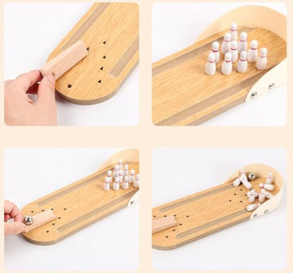Montessori Mini Tabletop Bowling Set, Wooden Desktop Bowling Game for Toddlers