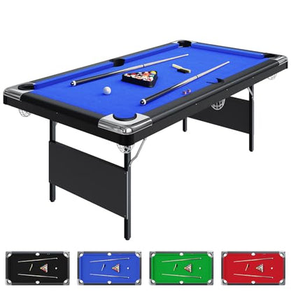 6ft Pool Table, 7 ft Pool Table, Portable Billiard Table Set with Steel Frame for Adults - Includes Balls, 2 Cues, Chalks, Brush, Folding Pooltable for Home Game Room, Basement, Office - size: 6FT