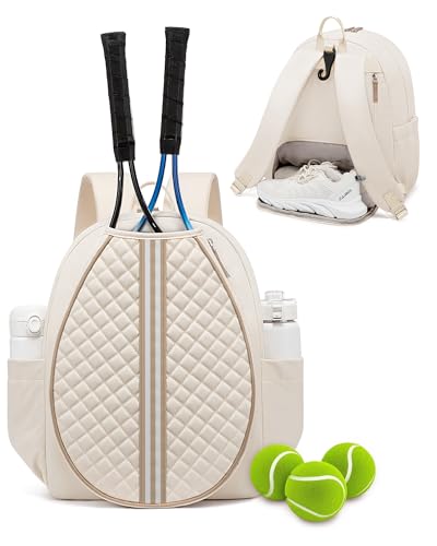 Sucipi Tennis Bag, Quilted Tennis Sling Crossbody Backpack, Water Resistant Tennis Racket Bags for Women Men, Suitable for Pickleball Tennis Badminton - color: Beige, size: Large