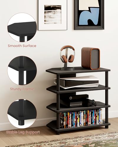 4-Tier Game Console Stand, Media Table with Open Storage, Small Entertainment Stand for Living Room Bedroom, Holds TV up to 32" - color: Blackwood