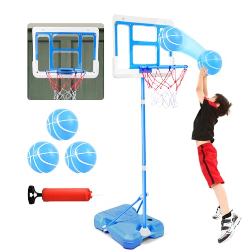 Kids Toy Gift for 3 4 5 6 7 8 Years Old, Kids Basketball Hoop Adjustable Height 3.5FT-6.2FT, Mini Basketball Hoop for Boys Girls, Basketball Goal Toys Outdoor Indoor Game Gifts(Blue) - color: Blue