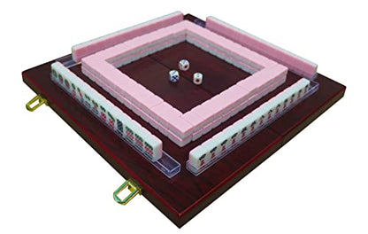 Miniature Chinese Mahjong Game Set with Foldable Table 144 Mini-Tiles, Case, and Accessories, Travel Set (Pink, 22MM) - color: Pink