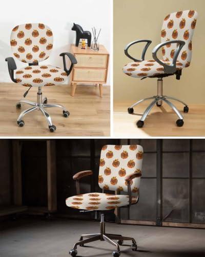 Savannan Office Chair Cover, Pastoral Fall Pumpkin Sunflower Protective Stretch Elastic Universal Cover for Desk Task Chair,Computer Rotating Chair 1 Pcs Orange and Retro Beige Linen