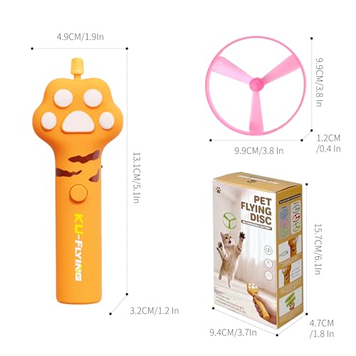 LED Glowing Cat Fetch Toy Launcher, USB Rechargeable Electric Flying Disc Toy with Soft Spinner Discs, Interactive Tracking Hunting Toy for Indoor Outdoor Kitten & Dog Daily Play(Yellow) - color: Yellow