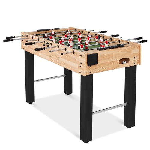 Best Choice Products Foosball Table for Kids and Adults, Game Room Soccer Game Table w/ 2 Balls, 2 Cup Holders, Ergonomic Handles, Chrome Finished Metal Bars - color: Natural