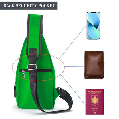 Seoky Rop Men Women Sling Backpack Nylon Water Resistant Shoulder Chest Crossbody Sling Bag with USB Charging Port - color: Green