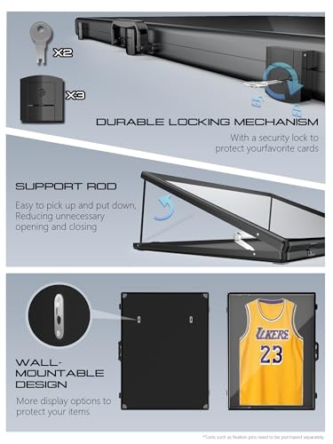 Ultra-thin 31.4 x 23.6in Portable Aluminum Card Display Case with Felt Tote Bag, High-transparency Acrylic, 3 Anti Theft Locks, Sports Trading Card Show Case for Collectible Cards Jewelry Jersey-Black - color: Black