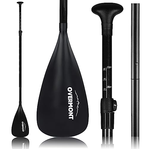 Overmont Carbon Fiber SUP Paddle, 3-Piece Adjustable 69"-85" Stand Up Paddle Board Paddle with Anti-Twist Lock, Lightweight Portable Replacement Paddle for Adults