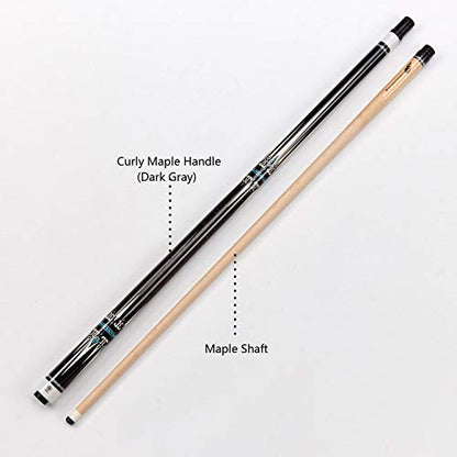 Collapsar CXT Pool Cue with Soft Case,Black with Cream Points and Turquoise,Wrapless Handle 58Inch Professional Pool Stick - color: Dark Gray handle, size: 21 ounce