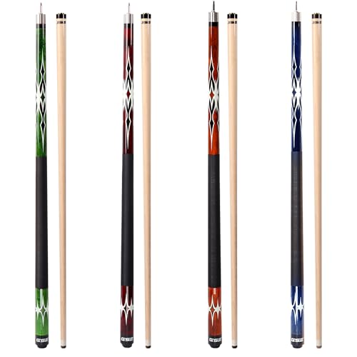 GSE Games & Sports Expert 58" 2-Piece Canadian Maple Hardwood Billiard Pool Cue Sticks for Men/Women, House or Commercial/Bar Use (Several Colors, Weight 18oz, 19oz, 20oz, 21oz Available) - color: 4 Colors, style: set of 4