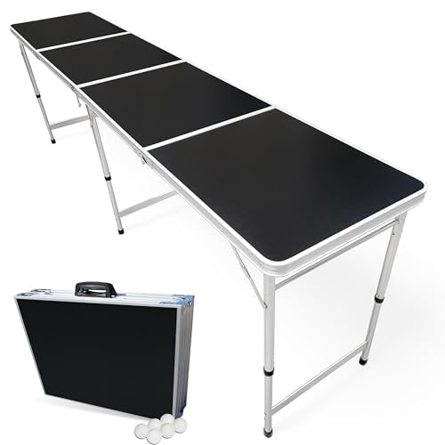 8-Foot Regulation Folding Beer Pong Table w/Beer Pong Balls & Optional Cup Holes, LED Lights, Custom Graphic (Choose Your Model) - size: Black - 8 Foot Table, style: Base Model