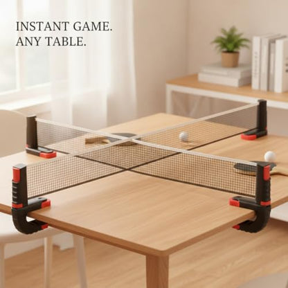 Retractable Table Tennis Net and Post Set, Clamp-On Ping Pong Net for Flat Surfaces, Portable ABS Plastic Game Accessory - color: Black